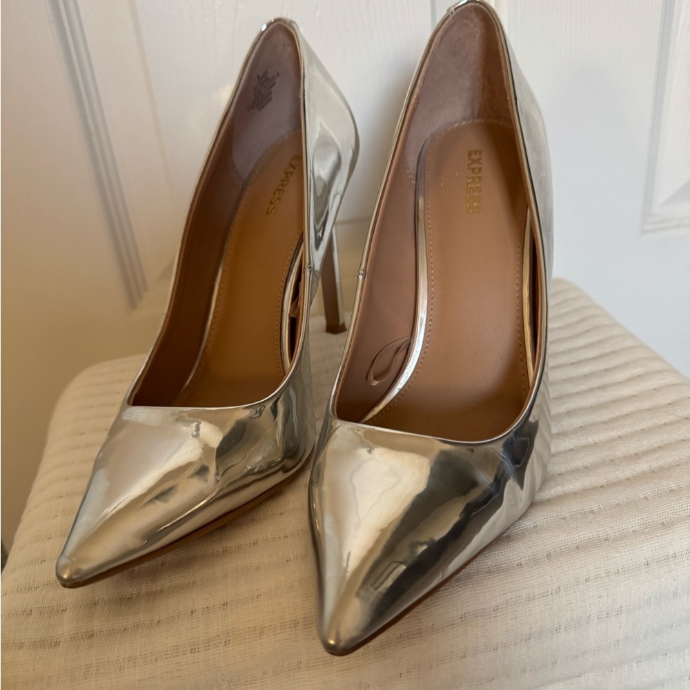 Express Silver Stiletto Heels with Pointed Toe